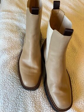 Sam Edelman Cream Leather Boots with Black Sole